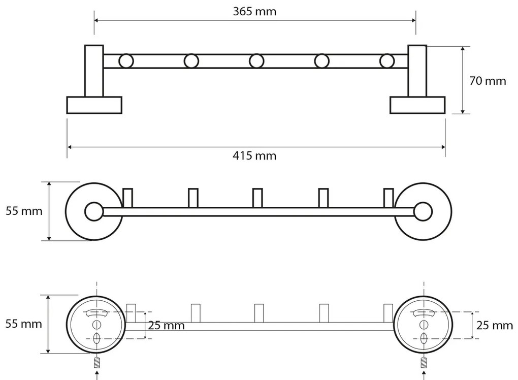 SAPHO XR214 X-Round E bară cu 5 cuierele 39,5 cm,argintiu