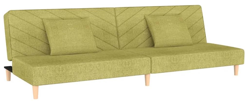 Canapea extensibila 2 locuri, 2 pernetaburet, verde, textil Verde, Cu scaunel pentru picioare