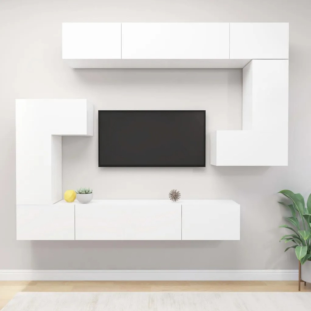 3078725 vidaXL Set dulap TV, 8 piese, alb, lemn prelucrat