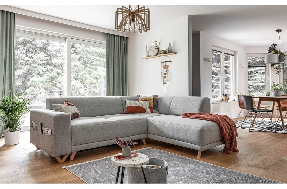 Colțar gri deschis extensibil/cu spațiu de depozitare (cu colț pe partea dreaptă/în formă de ”L”) Classy Sophie – Miuform