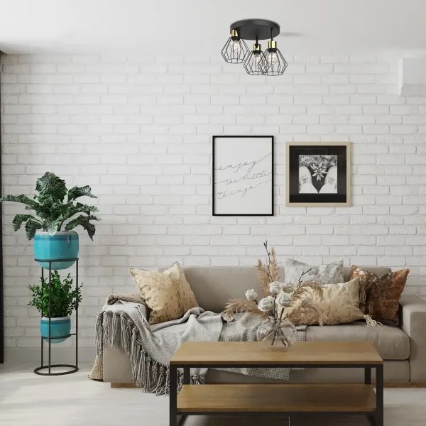 Plafonieră PARKLA 3xE27/15W/230V negru/auriu