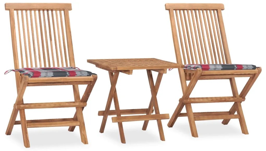 vidaXL Set mobilier exterior pliabil cu perne, 3 piese, lemn masiv tec