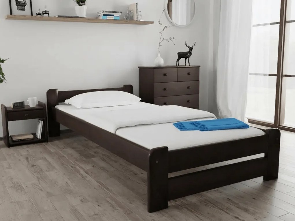 Pat de o persoana Emily 80x200 cm, nuc Saltele: Cu saltele Coco Maxi 20 cm, Somiera pat: Cu lamele curbate