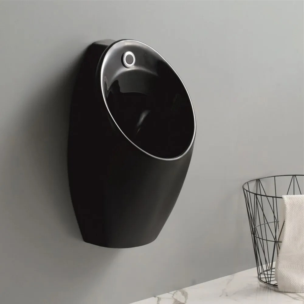 Pisoar cu alimentare ascunsa Inter Ceramic si actionare electronica negru lucios