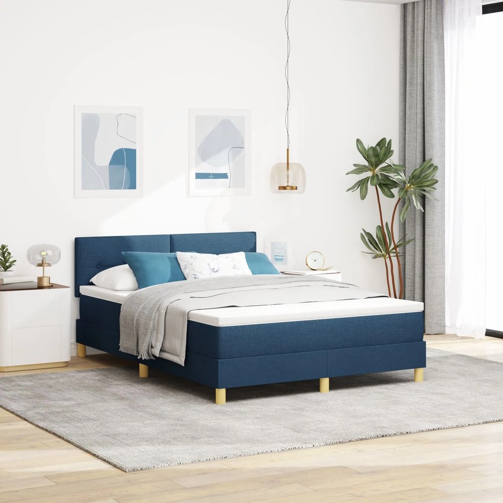 vidaXL Pat cu arcuri cu saltea Albastru 140x200 cm Țesătură