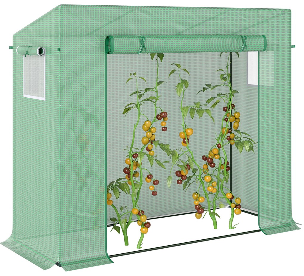 Outsunny Seră cu folie, seră cu rolltür, fereastră laterală, pentru grădină, din oțel, plastic, 200 x 76 x 168 cm, Verde | Aosom Romania