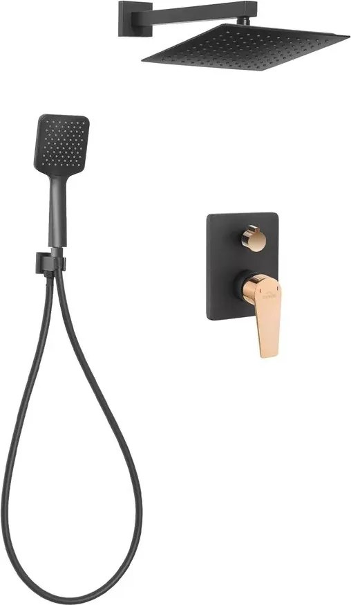 Sistem de dus incastrat Invena Midnight finisaj negru - rose gold