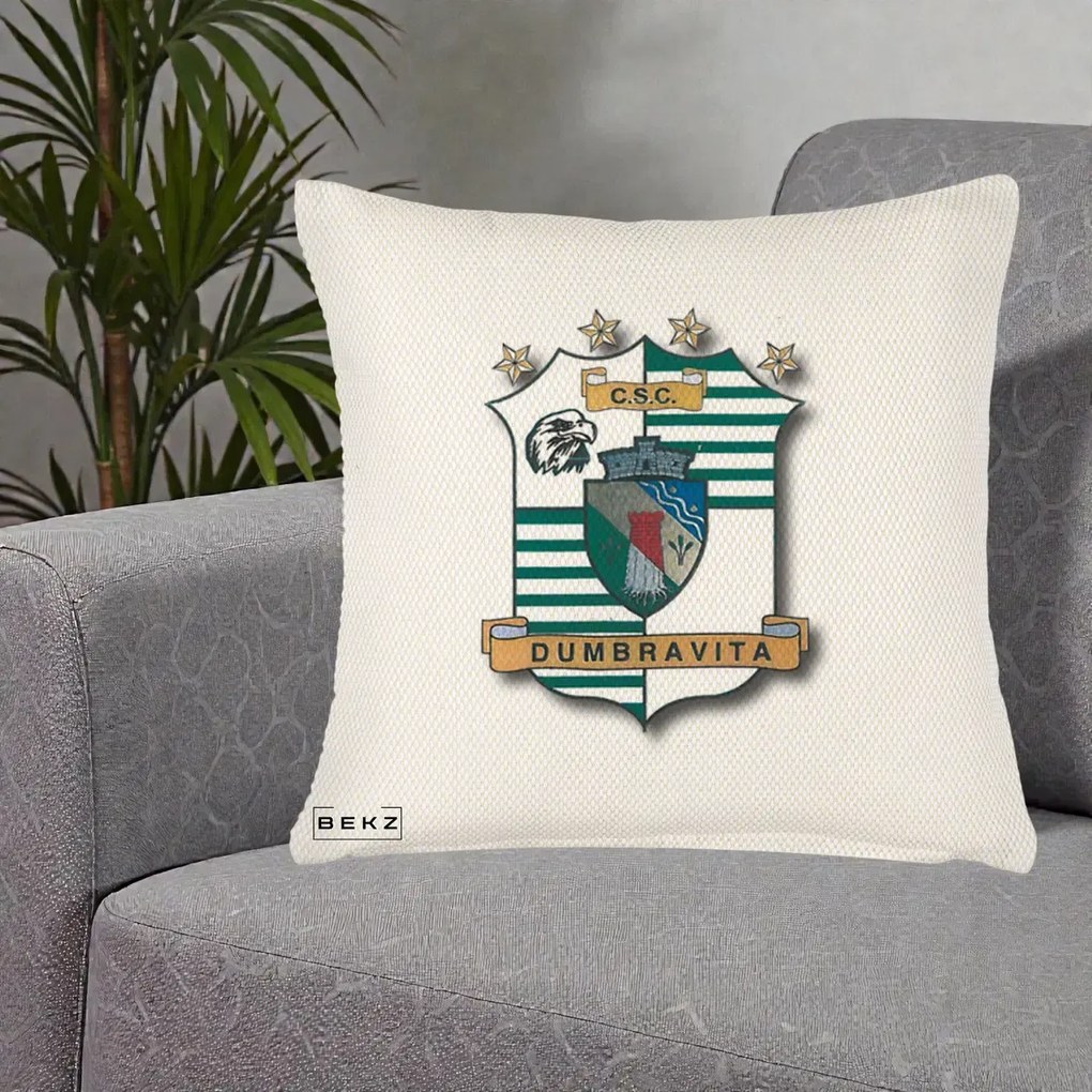 Perna Personalizata CSC Dumbravita Fotbal, 40x40 cm, Crem Reliefat, Husa Detasabila, Perna Inclusa, BEKZ®