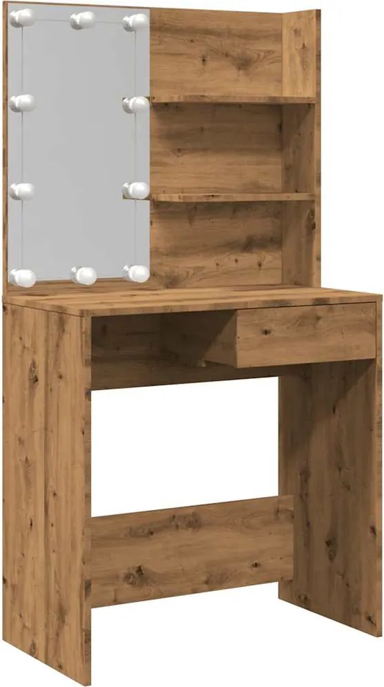 vidaXL Masa de toaleta cu LED Artisan Stejar 74,5x40x141 cm