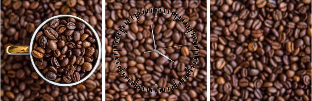 Tablou - boabe de cafea (cu ceas) (90x30 cm)