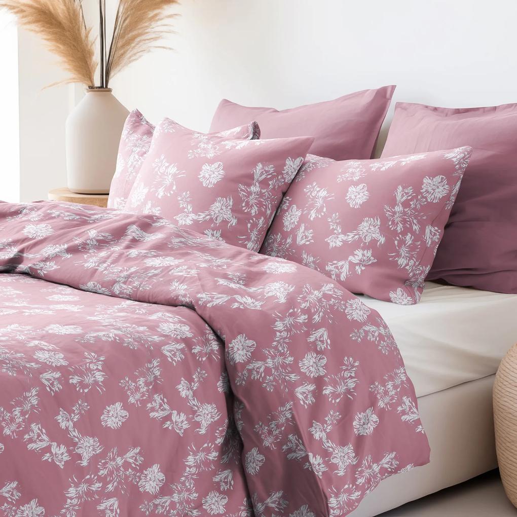 Goldea lenjerie de pat din 100% bumbac - crini pe roz vechi 140 x 220 și 50 x 70 cm