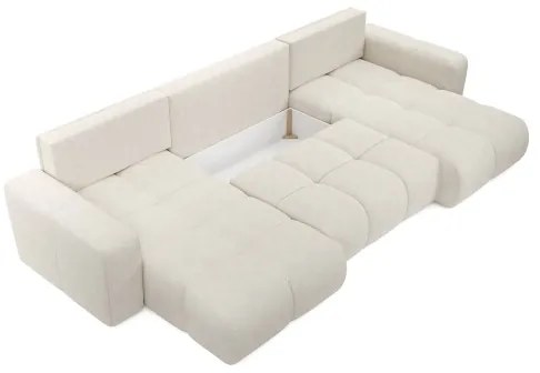 Colțar extensibil în formă de U, tapițat, cu spațiu de depozitare ALMADA, bej