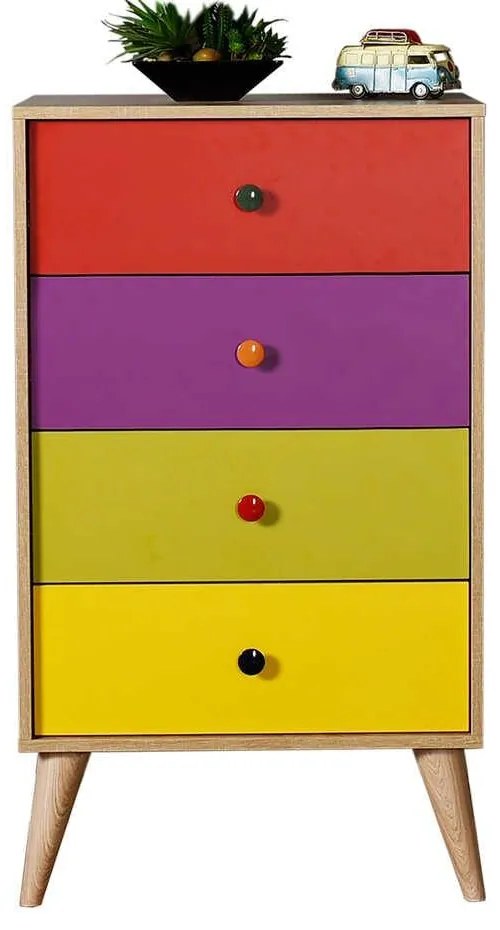 Comoda Adore Rainbow, 4 sertare, Multicolor/Sonoma, 60 x 104 x 45 cm