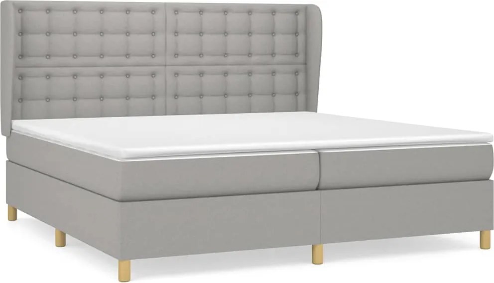 vidaXL Pat box spring cu saltea, gri deschis, 200x200 cm, textil