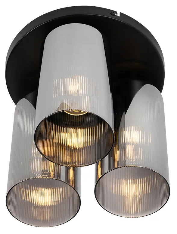 Plafoniera Art Deco neagră cu sticlă fumurie cu 3 lumini - Laura