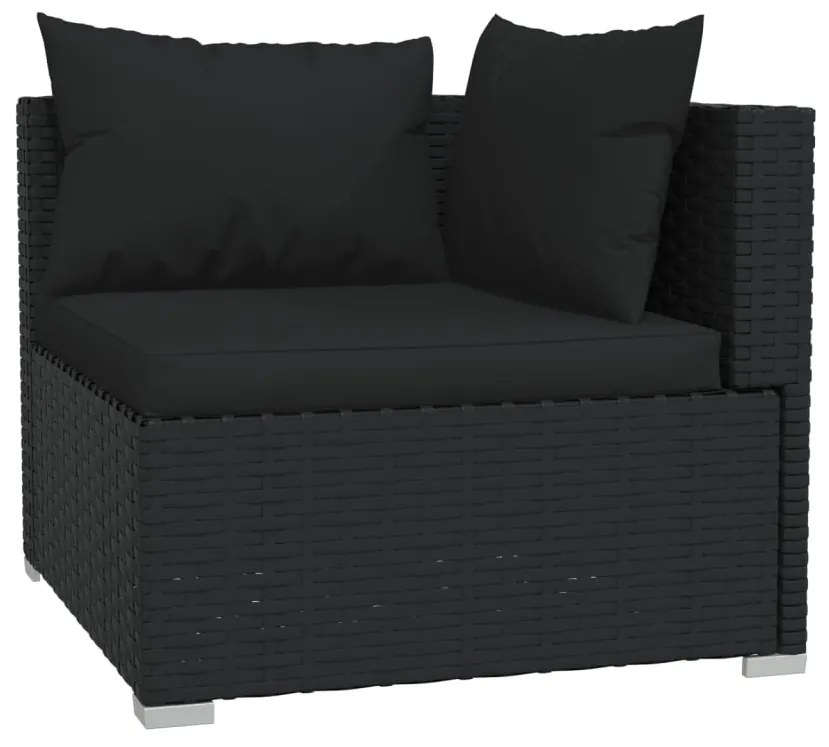 Set mobilier de gradina cu perne, 8 piese, negru, poliratan Negru, 3x colt + 5x mijloc, 1