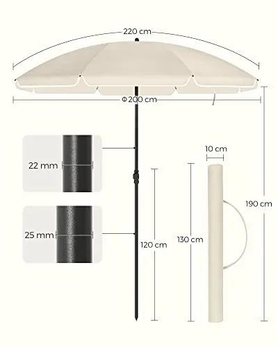 Umbrela de gradina crem din poliester si metal, ∅ 200 cm, Vasagle