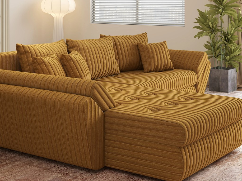 Colțar extensibil dumonde cu ladă de depozitare si sezut confortabil din spuma high-density, Loana Ambience Mustar 270x185 cm