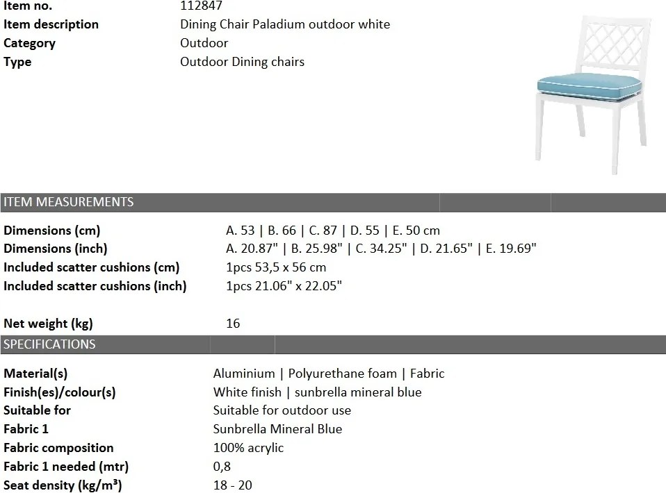 Scaun pentru interior si exterior Paladium, alb 112847 HZ