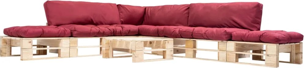 vidaXL Set mobilier de grădină paleți cu perne roșii, 6 piese, lemn