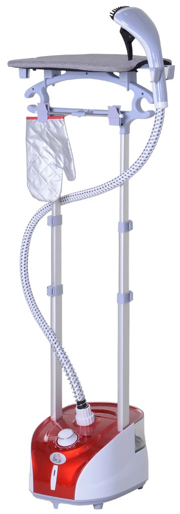 HOMCOM Defroisor de haine 1950 W, masă de călcat integrată, rezervor de apă 2 L, tijă telescopică, mănușă + umeraș inclus, roșu | Aosom Romania