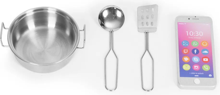 Bucătărie de jucărie din lemn cu sunet și bord LED accesorii metalice