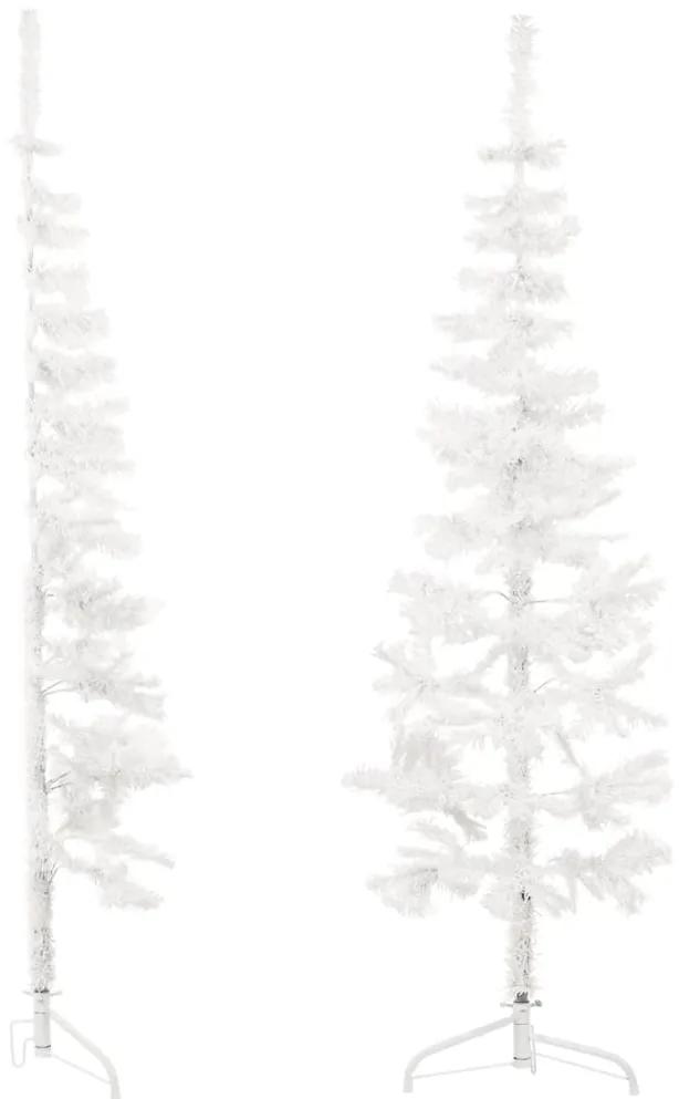 Jumatate brad de Craciun subtire cu suport, alb, 150 cm 1, Alb, 150 cm
