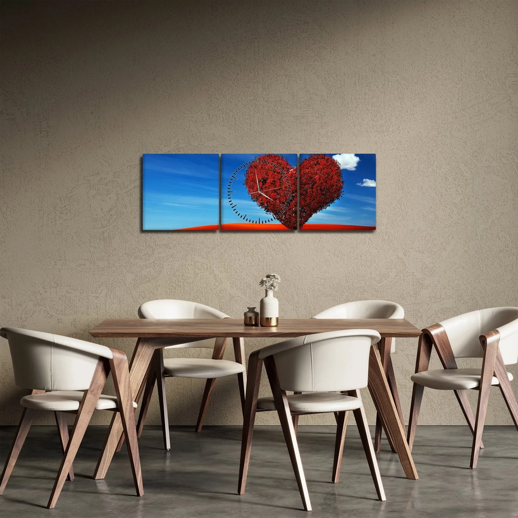 Tablou - Inimă din copac (cu ceas) (90x30 cm)