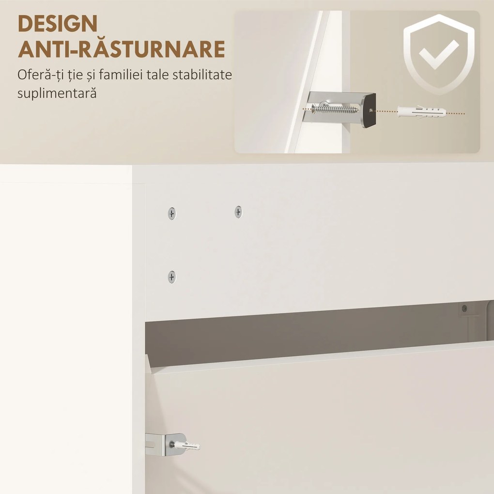 HOMCOM Dulap de Pantofi cu Oglindă și 3 Sertare Rabatabile 65x17x114.5 cm Alb | Aosom Romania