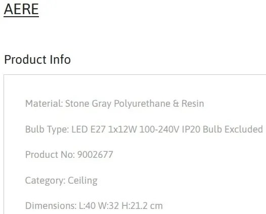 Plafoniera design modern, Stone Gray, AERE, L 40cm