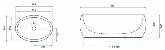REA-U1020 - Lavoar pentru blat LINDA 34 x 48,5 cm, ceramică/imitație de piatră