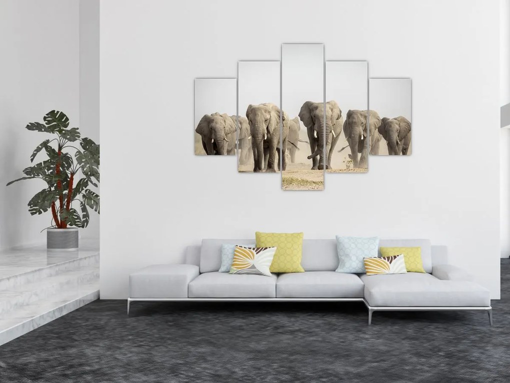Tablou - Turmă de elefanți (150x105 cm)