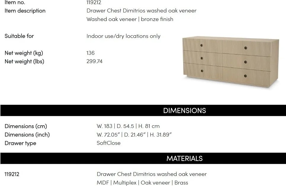 Comoda design LUX, Furnir de stejar albit, Dimitrios