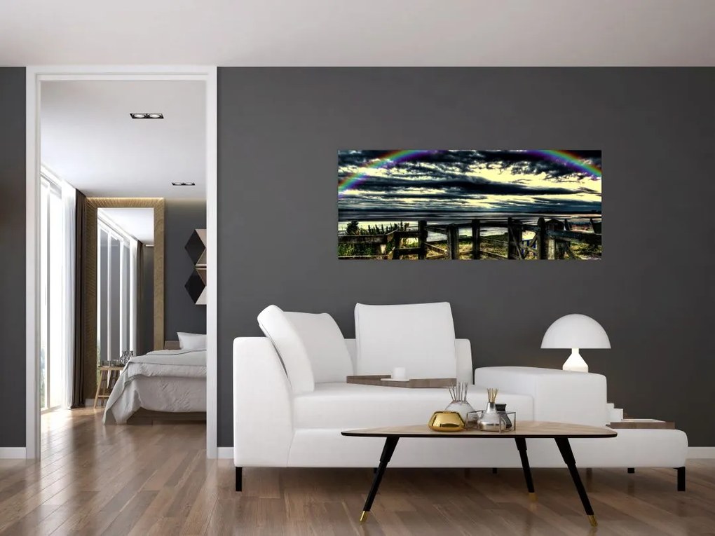Tablou cu curcubeu deasupa mării (120x50 cm)