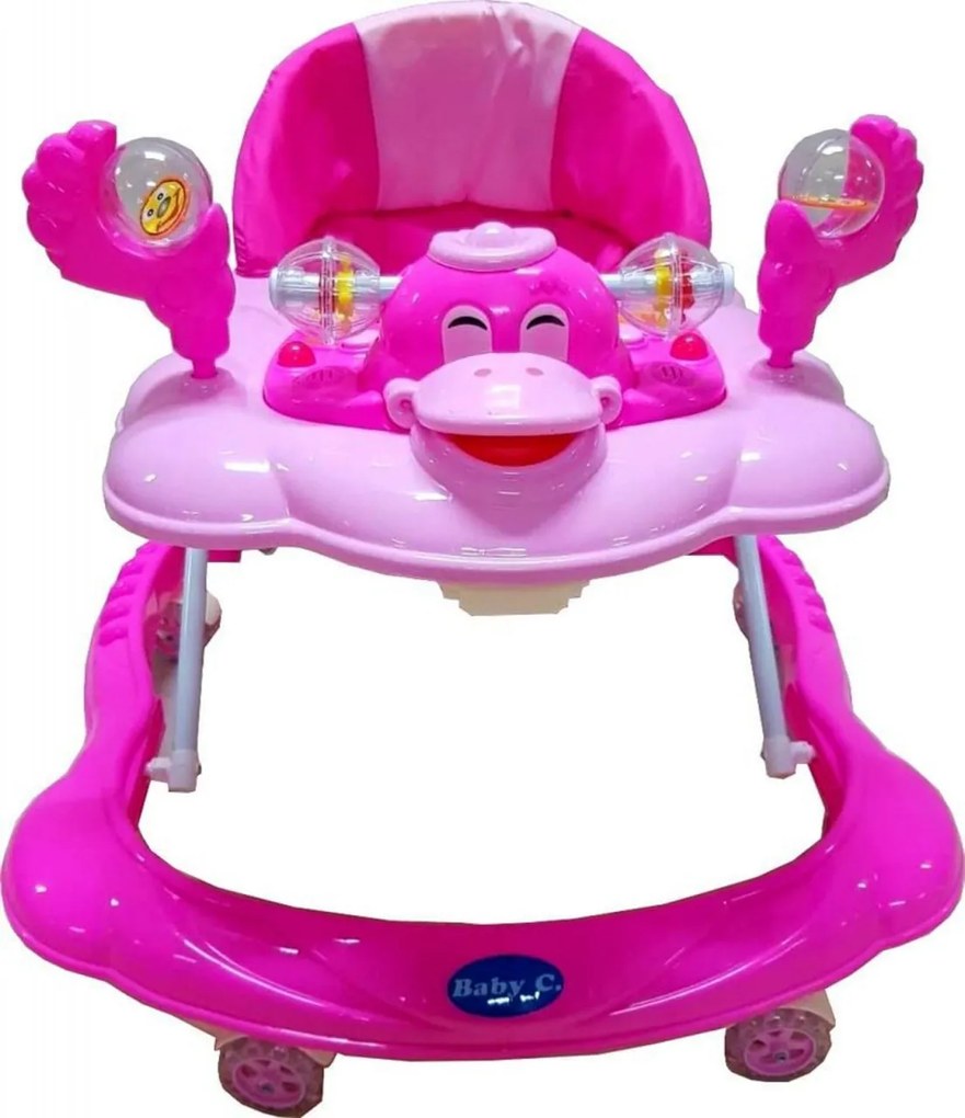 Premergator reglabil in 3 trepte NOVOKIDS™ Baby C, cu melodii, roti silentioase din silicon, Ratusca, Pliabil, Roz
