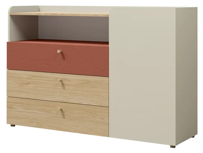 Comodă Yoda 8 (bej deschis + stejar uleios + coral). 1087357