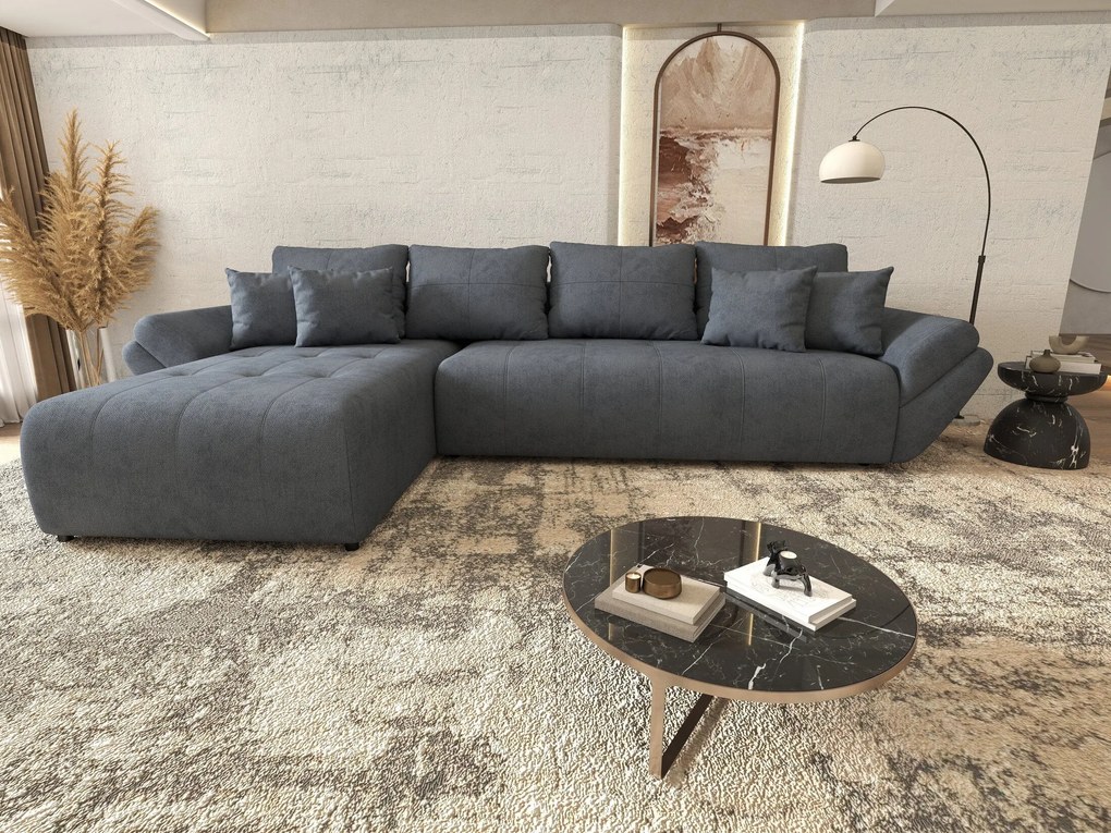 Colțar extensibil dumonde cu ladă de depozitare si sezut confortabil din spuma high-density, Berlin XL Enjoy Antracit 350x185 cm