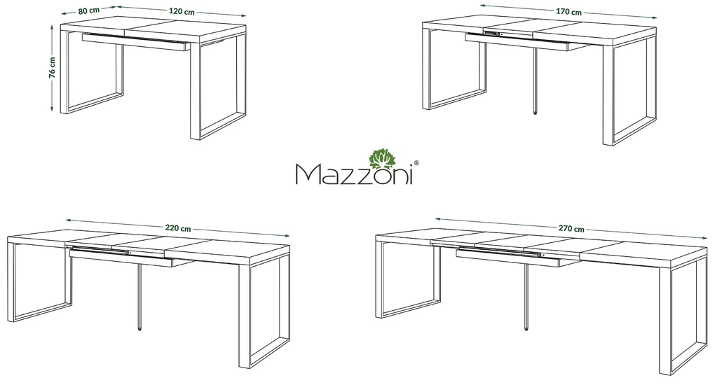 Mazzoni AVARI Negru Mat - MASĂ LOFT PENTRU LIVING/SUFRAGERIE EXTENSIBILĂ până LA 270 sau 290 cm!