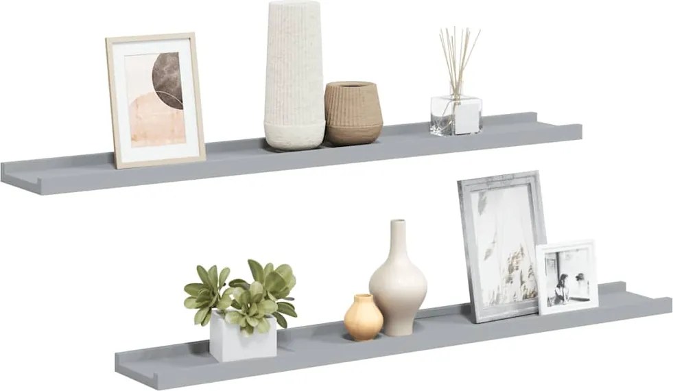 vidaXL Rafturi rame foto cu bordură, 2 buc., gri, 80 x 9 x 3 cm, MDF