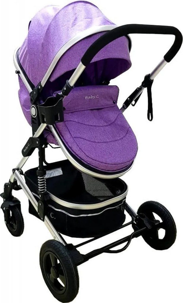 Carucior nou nascuti 3 in 1 Baby Care™ PRO 531 , Cadru Aluminiu, Amortizoare, Roti din cauciuc plin AVE, Landou, Scoica auto, Spatar reglabil 3