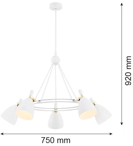 Lustră pe tijă CHARLOTTE 5xE27/15W/230V albă/aurie Argon 2117