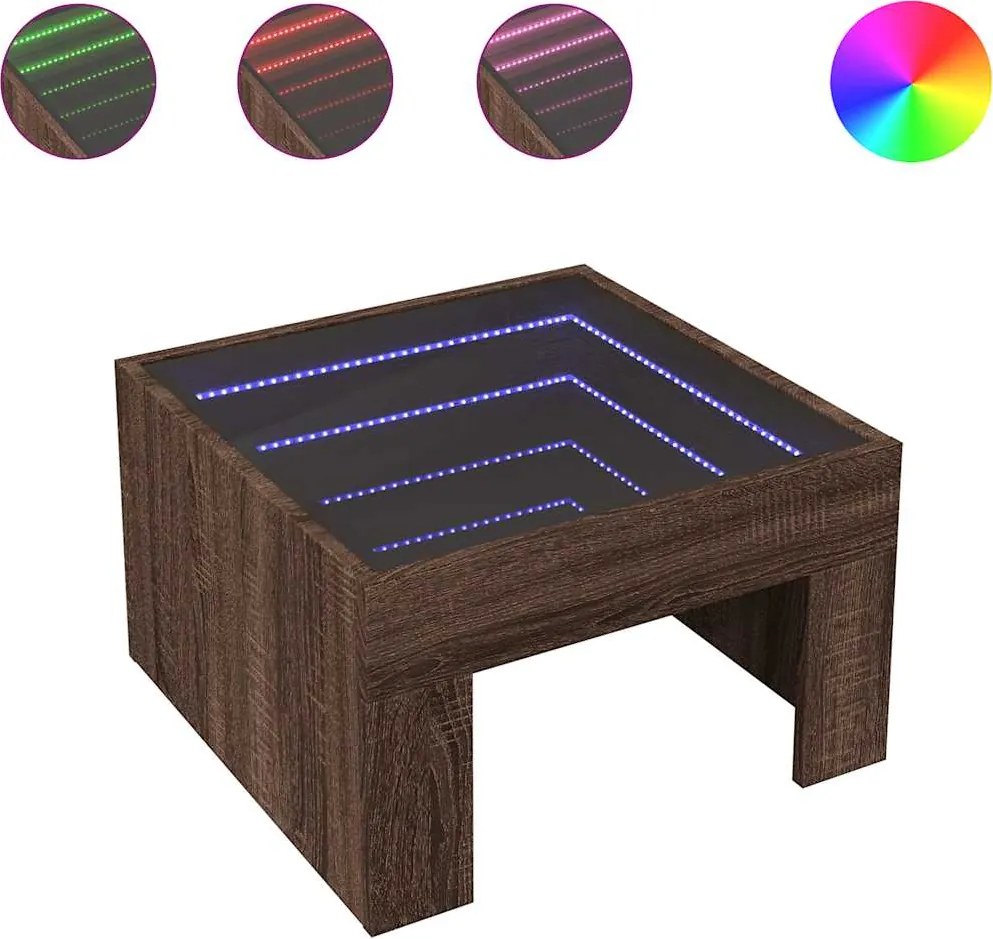 vidaXL Măsuță de cafea cu LED infinity, stejar maro, 50x50x30 cm