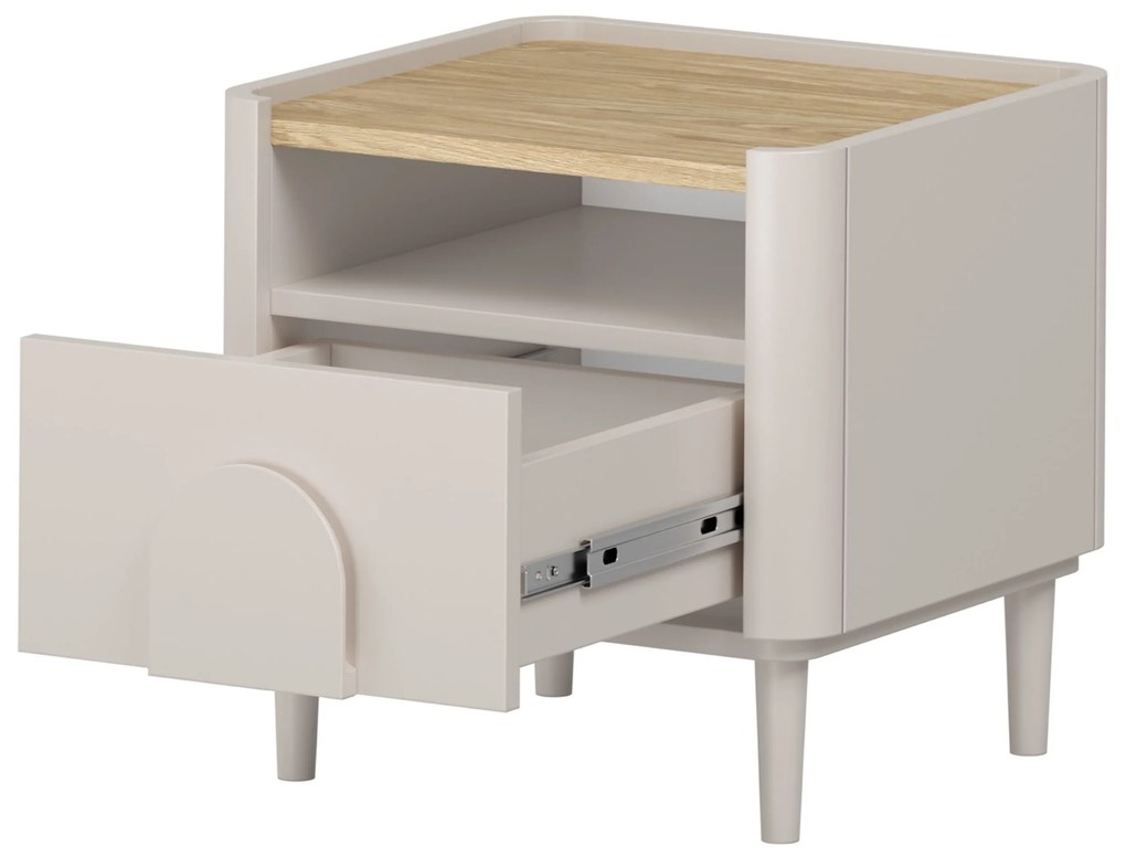 Noptieră Amilio cu sertar 50 cm pe picioare - casmir / stejar uleiat / mânere casmir