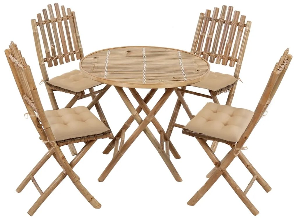 vidaXL Set mobilier de exterior pliabil, cu perne, 5 piese, bambus