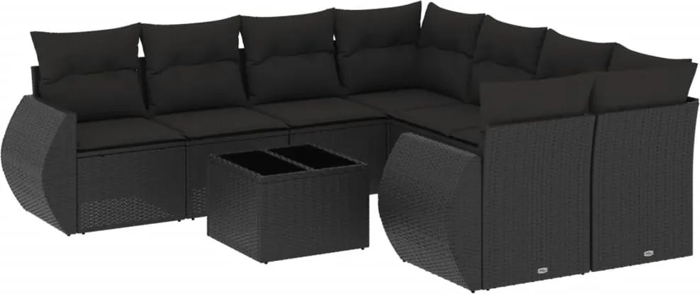 vidaXL Set mobilier de grădină cu perne, 9 piese, negru, poliratan