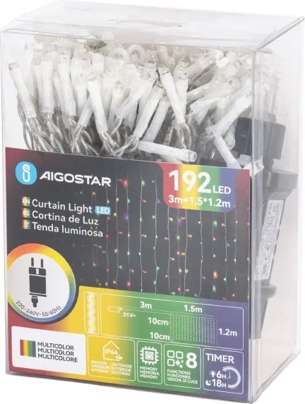 Aigostar - Ghirlandă LED de exterior pentru Crăciun 192xLED/8 funcții 4,5x1,2m IP44 multicolor