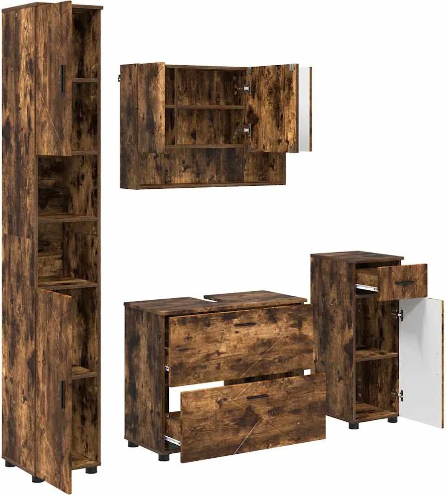 vidaXL Set de mobilier pentru baie cu sertar 4 pcs Stejar fumuriu