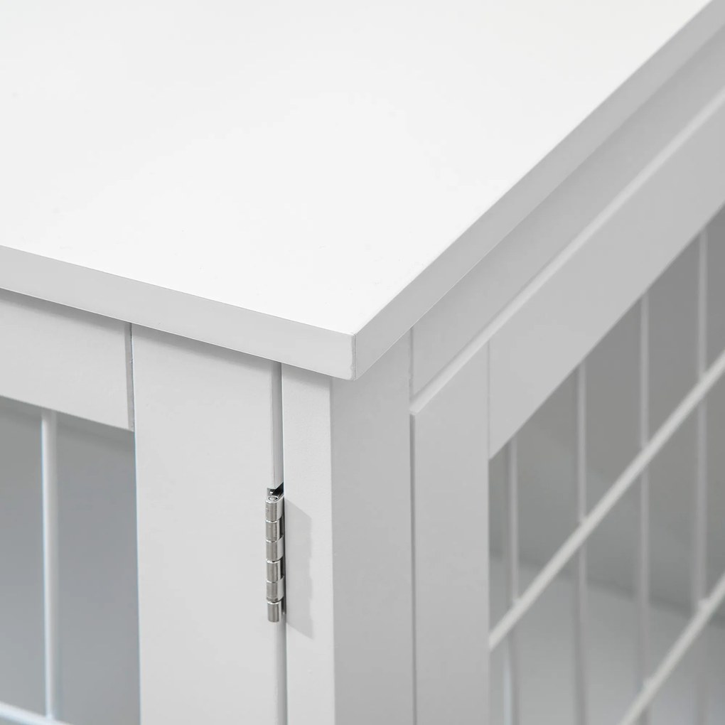PawHut Cușcă pentru câine 2 în 1 masă de suport cu 2 uși cu sistem de siguranță - dim. 76L x 54.5l x 56H cm - Metal și MDF | Aosom Romania