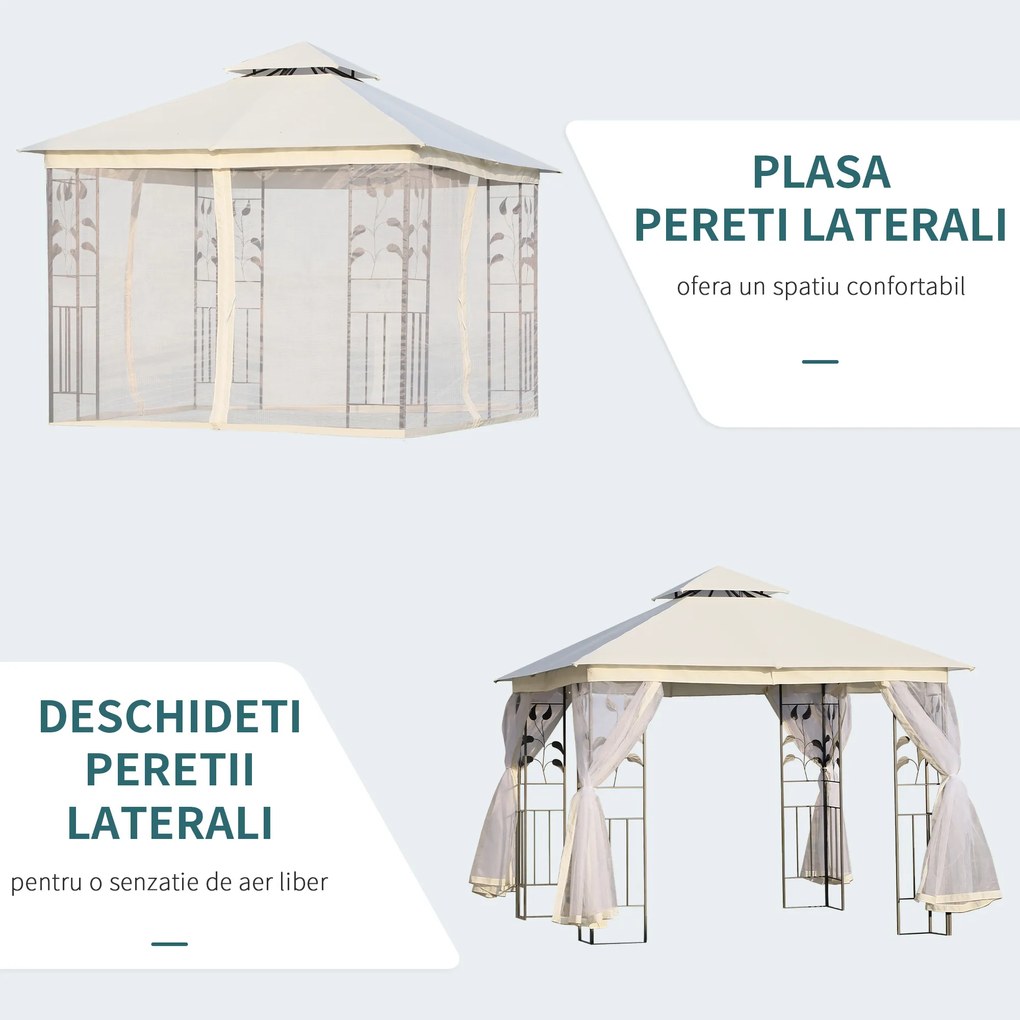 Outsunny Foisor de Exterior 3x3m cu Plasa pentru Tantari si Cadru din Otel Alb | Aosom Romania