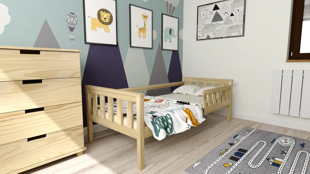 Pat pentru copii MONTY 90 x 200 cm, pin Saltea: Saltea Somnia 18 cm, Somiera: cu somiera din lamele
